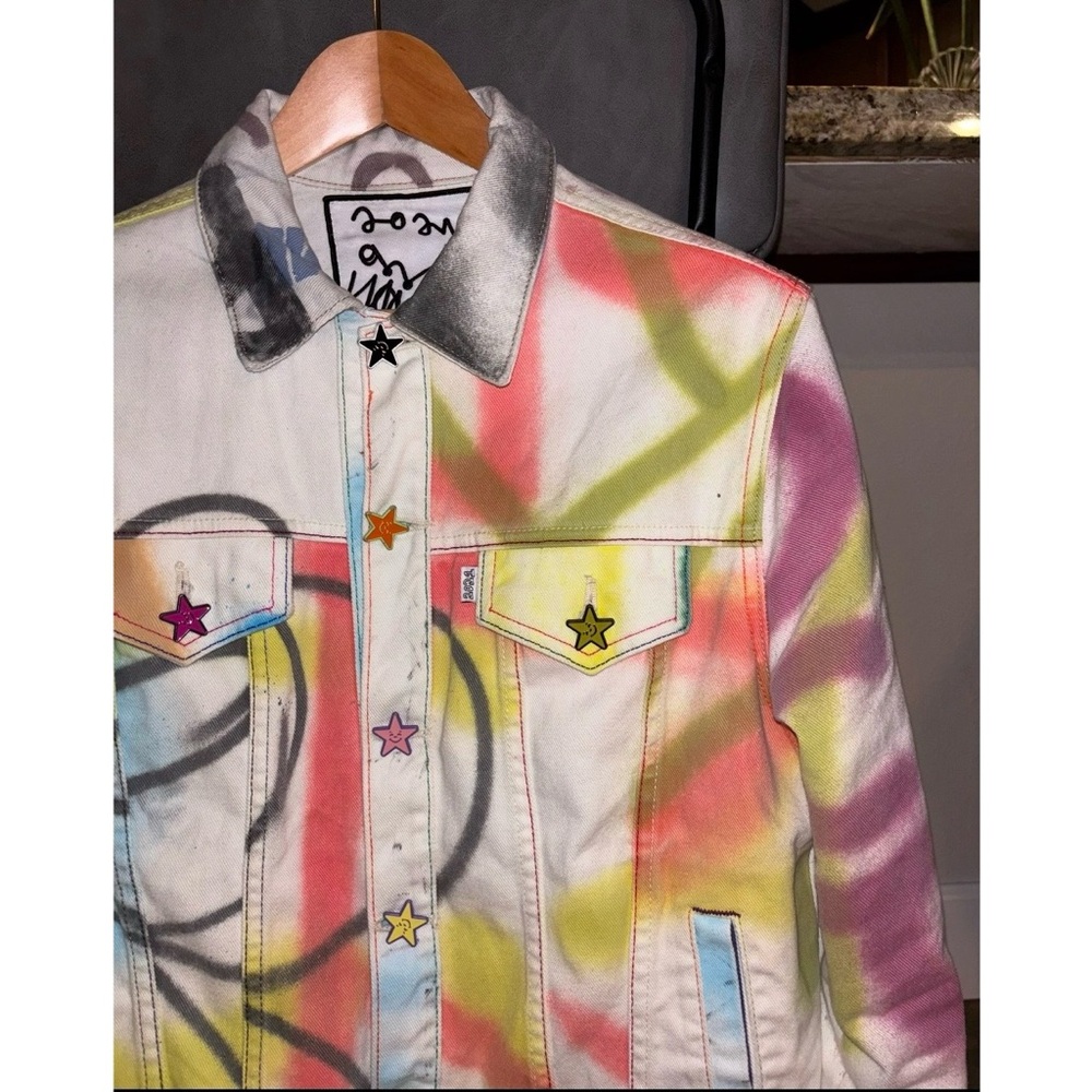 2021 Asspizza White Therapy Denim Jacket Hand Painted Size Men’s Medium Rare 1/1